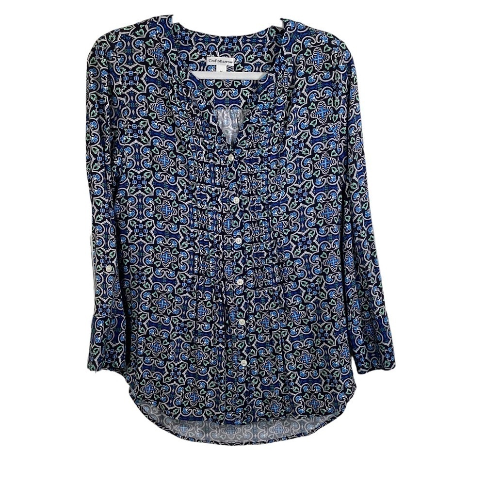 Croft & Barrow Women’s Floral V-Neck Pleated Front Long Sleeve Blouse. Size M